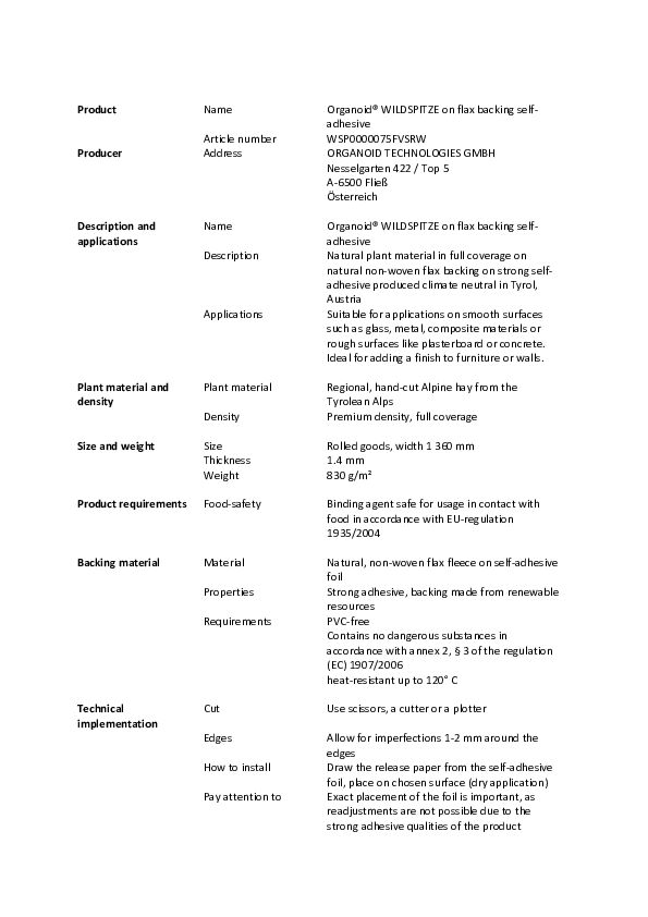 WSP0000075FVSRW_Organoid®-WILDSPITZE-on-flax-backing-self-adhesive_tender-specifications.pdf